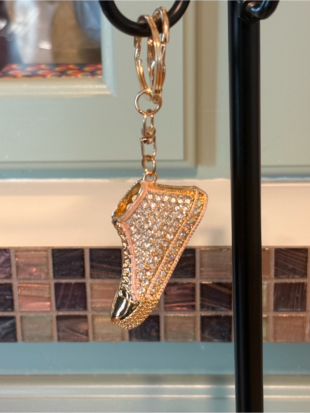 Gold Crystal Sneaker Keychain - Women's Accessory